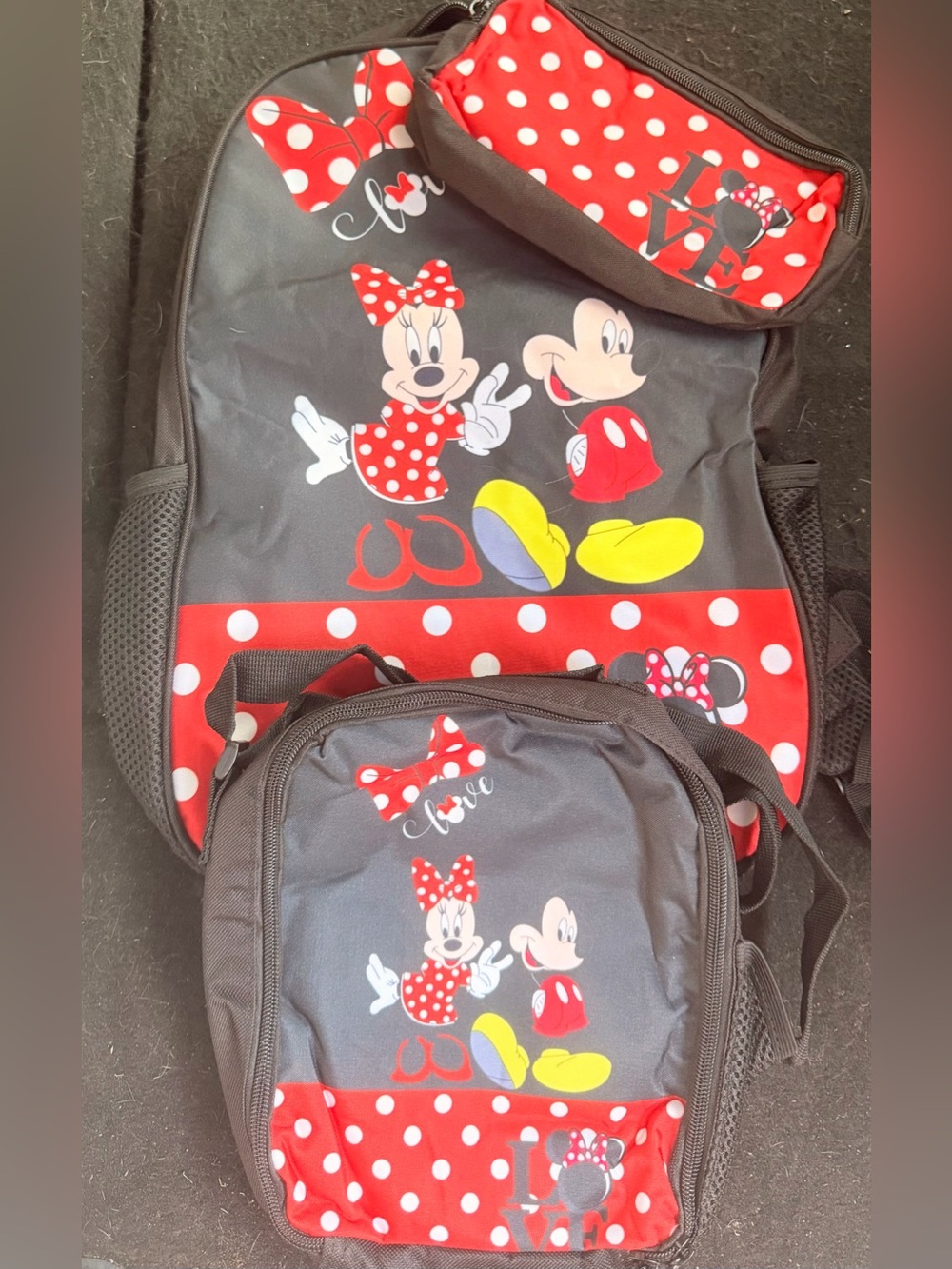 Disney Minnie Mouse Kids Backpack Set - Red, Black & Yellow